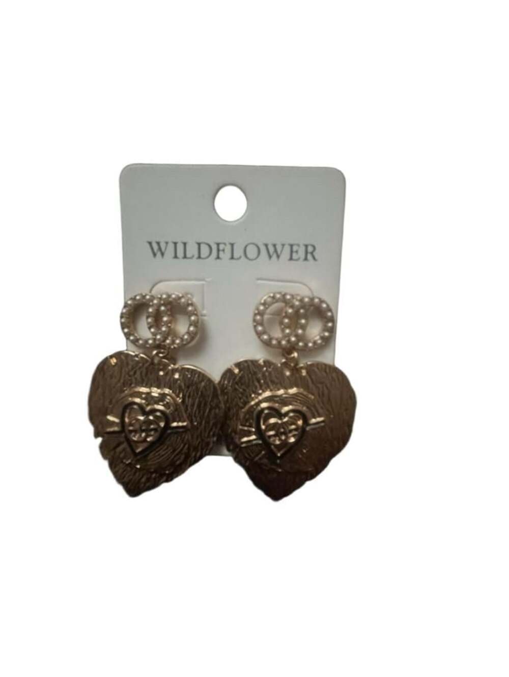 Wildflower Gold-Tone Pearl CC Heart-Shaped Drop Earrings